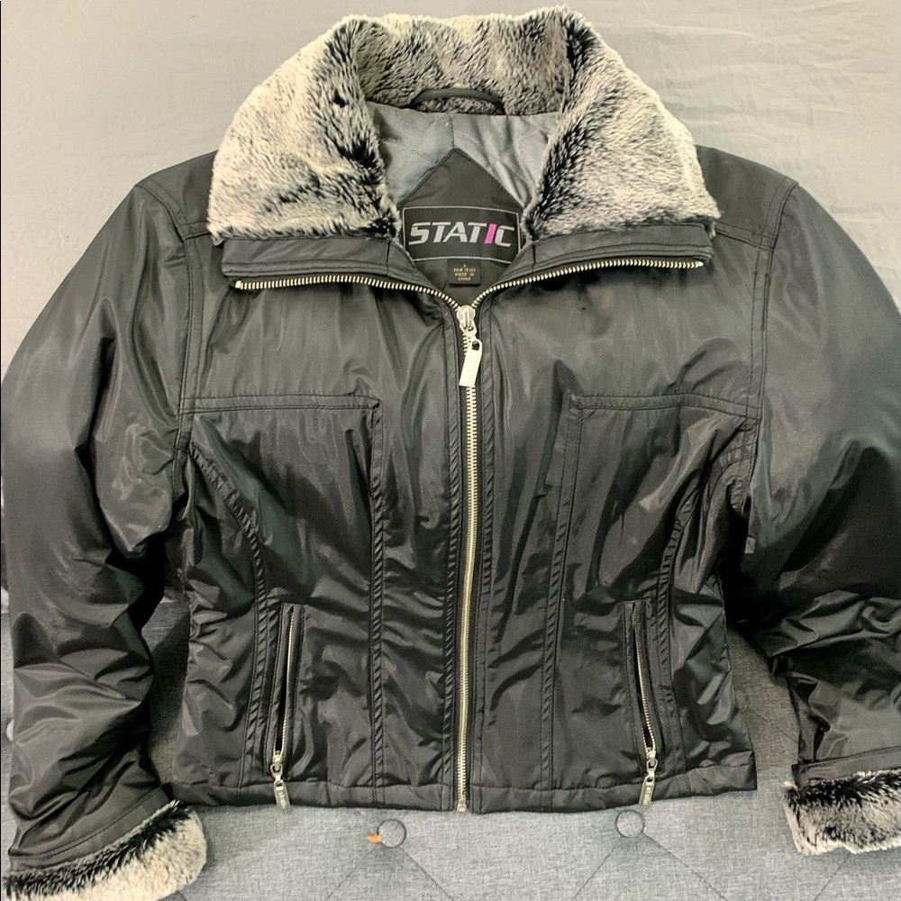 STATIC Puffy Black Coat with Faux Fur